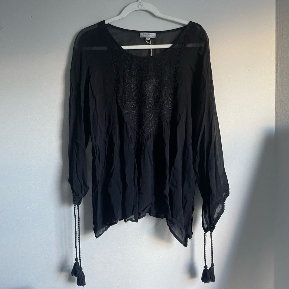 World Market Women’s Black Embroidered Blouse